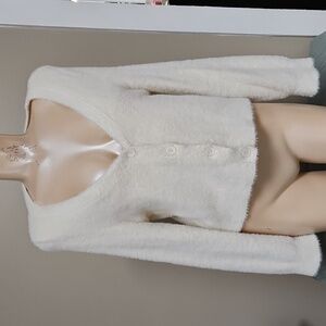 Aerie Women's Ivory Fuzzy Cropped Cardigan Size Large